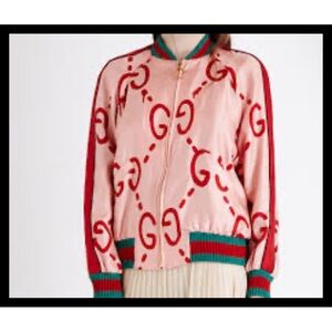 Ghost print Pink Logo Bomber Jacket